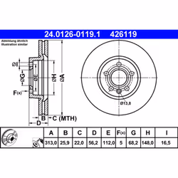 Disque de frein ATE 24.0126-0119.1 avant, ventilé, à haute teneur en carbone, 1 pièce