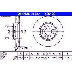 Disque de frein ATE 24.0126-0122.1 avant, ventilé, 1 pièce