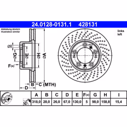 Disque de frein ATE 24.0128-0131.1 avant, ventilé, à haute teneur en carbone, 1 pièce