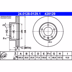Disque de frein ATE 24.0128-0129.1 avant, ventilé, 1 pièce