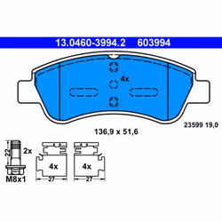 Jeu de plaquettes de frein ATE 13.0460-3994.2, avant