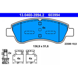 Jeu de plaquettes de frein ATE 13.0460-3994.2, avant