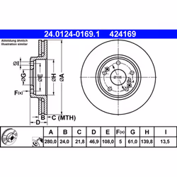 Disque de frein ATE 24.0124-0169.1 avant, ventilé, à haute teneur en carbone, 1 pièce