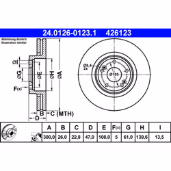Disque de frein ATE 24.0126-0123.1 avant, ventilé, à haute teneur en carbone, 1 pièce