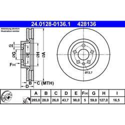 Disque de frein ATE 24.0128-0136.1 avant, ventilé, 1 pièce