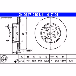 Disque de frein ATE 24.0117-0101.1 avant, ventilé, 1 pièce