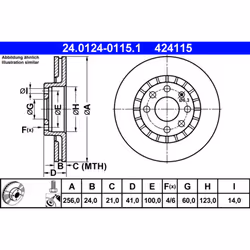 Disque de frein ATE 24.0124-0115.1 avant, ventilé, à haute teneur en carbone, 1 pièce