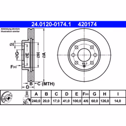 Disque de frein ATE 24.0120-0174.1 avant, ventilé, 1 pièce