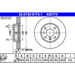 Disque de frein ATE 24.0120-0174.1 avant, ventilé, 1 pièce