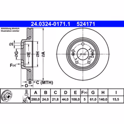Disque de frein ATE Power Disc 24.0324-0171.1, 1 pièce