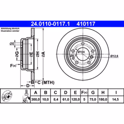 Disque de frein ATE 24.0110-0117.1 arrière, plein, à haute teneur en carbone, 1 pièce
