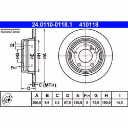 Disque de frein ATE 24.0110-0118.1 arrière, plein, à haute teneur en carbone, 1 pièce