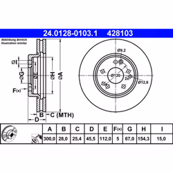 Disque de frein ATE 24.0128-0103.1 avant, ventilé, à haute teneur en carbone, 1 pièce