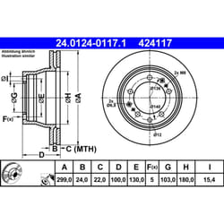 Disque de frein ATE 24.0124-0117.1 arrière, ventilé, à haute teneur en carbone, 1 pièce