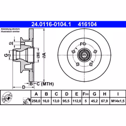 Disque de frein ATE 24.0116-0104.1 avant, plein, 1 pièce