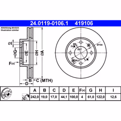 Disque de frein ATE 24.0119-0106.1 avant, ventilé, 1 pièce