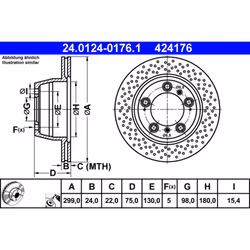Disque de frein ATE 24.0124-0176.1 arrière, ventilé, à haute teneur en carbone, 1 pièce