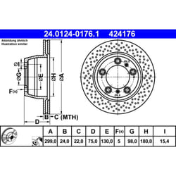 Disque de frein ATE 24.0124-0176.1 arrière, ventilé, à haute teneur en carbone, 1 pièce