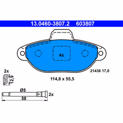 Jeu de plaquettes de frein ATE 13.0460-3807.2, avant