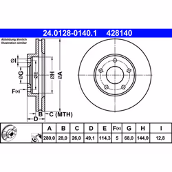 Disque de frein ATE 24.0128-0140.1 avant, ventilé, 1 pièce