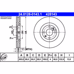 Disque de frein ATE 24.0128-0143.1 avant, ventilé, 1 pièce