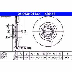 Disque de frein ATE 24.0130-0113.1 avant, ventilé, à haute teneur en carbone, 1 pièce