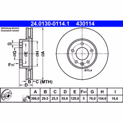 Disque de frein ATE 24.0130-0114.1 avant, ventilé, à haute teneur en carbone, 1 pièce
