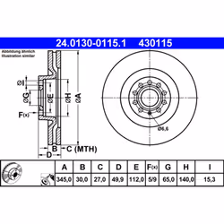 Disque de frein ATE 24.0130-0115.1 avant, ventilé, à haute teneur en carbone, 1 pièce