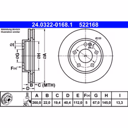 Disque de frein ATE PowerDisc 24.0322-0168.1, 1 pièce