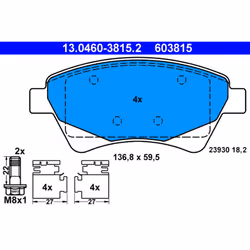 Jeu de plaquettes de frein ATE 13.0460-3815.2, avant
