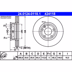 Disque de frein ATE 24.0124-0118.1 avant, ventilé, à haute teneur en carbone, 1 pièce