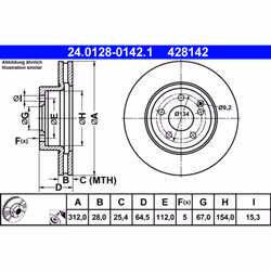 Disque de frein ATE 24.0128-0142.1 avant, ventilé, à haute teneur en carbone, 1 pièce