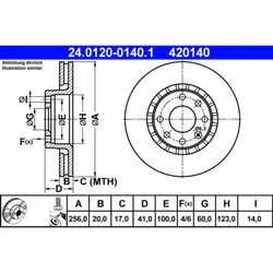 Disque de frein ATE 24.0120-0140.1 avant, ventilé, à haute teneur en carbone, 1 pièce