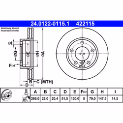 Disque de frein ATE 24.0122-0115.1 avant, ventilé, à haute teneur en carbone, 1 pièce