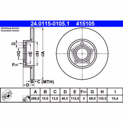 Disque de frein ATE 24.0115-0105.1 avant, plein, à haute teneur en carbone, 1 pièce
