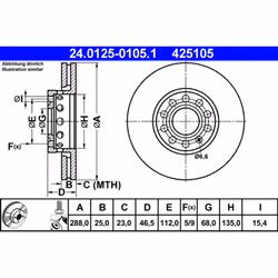 Disque de frein ATE 24.0125-0105.1 avant, ventilé, à haute teneur en carbone, 1 pièce