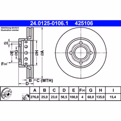 Disque de frein ATE 24.0125-0106.1 avant, ventilé, à haute teneur en carbone, 1 pièce