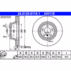 Disque de frein ATE 24.0130-0118.1 avant, ventilé, à haute teneur en carbone, 1 pièce