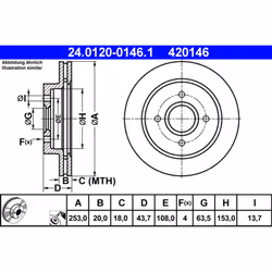 Disque de frein ATE 24.0120-0146.1 arrière, ventilé, 1 pièce
