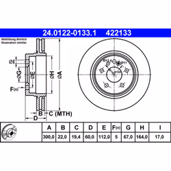 Disque de frein ATE 24.0122-0133.1 arrière, ventilé, à haute teneur en carbone, 1 pièce