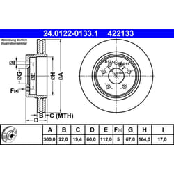 Disque de frein ATE 24.0122-0133.1 arrière, ventilé, à haute teneur en carbone, 1 pièce