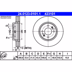 Disque de frein ATE 24.0123-0101.1 avant, ventilé, 1 pièce