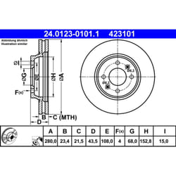 Disque de frein ATE 24.0123-0101.1 avant, ventilé, 1 pièce