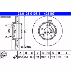 Disque de frein ATE 24.0125-0107.1 avant, ventilé, à haute teneur en carbone, 1 pièce