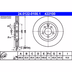 Disque de frein ATE 24.0122-0100.1 avant, ventilé, à haute teneur en carbone, 1 pièce