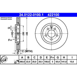 Disque de frein ATE 24.0122-0100.1 avant, ventilé, à haute teneur en carbone, 1 pièce