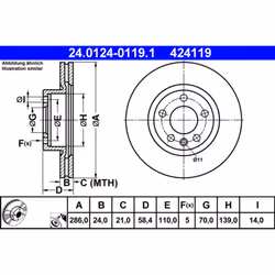 Disque de frein ATE 24.0124-0119.1 avant, ventilé, à haute teneur en carbone, 1 pièce
