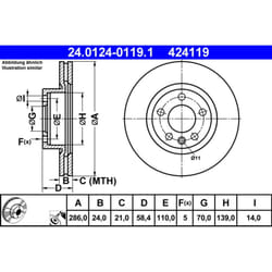 Disque de frein ATE 24.0124-0119.1 avant, ventilé, à haute teneur en carbone, 1 pièce