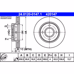 Disque de frein ATE 24.0120-0147.1 avant, ventilé, 1 pièce