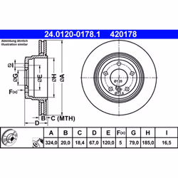 Disque de frein ATE 24.0120-0178.1 arrière, ventilé, à haute teneur en carbone, 1 pièce